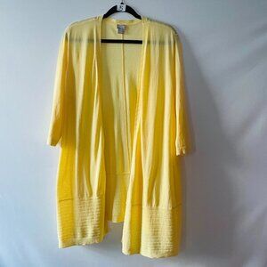 Chico's Womens Yellow Open Front 3/4 Sleeve Y2K Duster Cardigan Size 3P US PXL